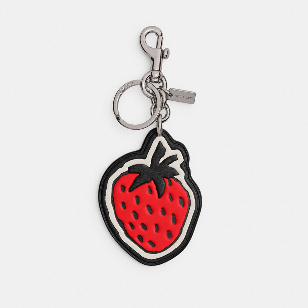 COACH®,STRAWBERRY BAG CHARM,Silver/Black,Front View