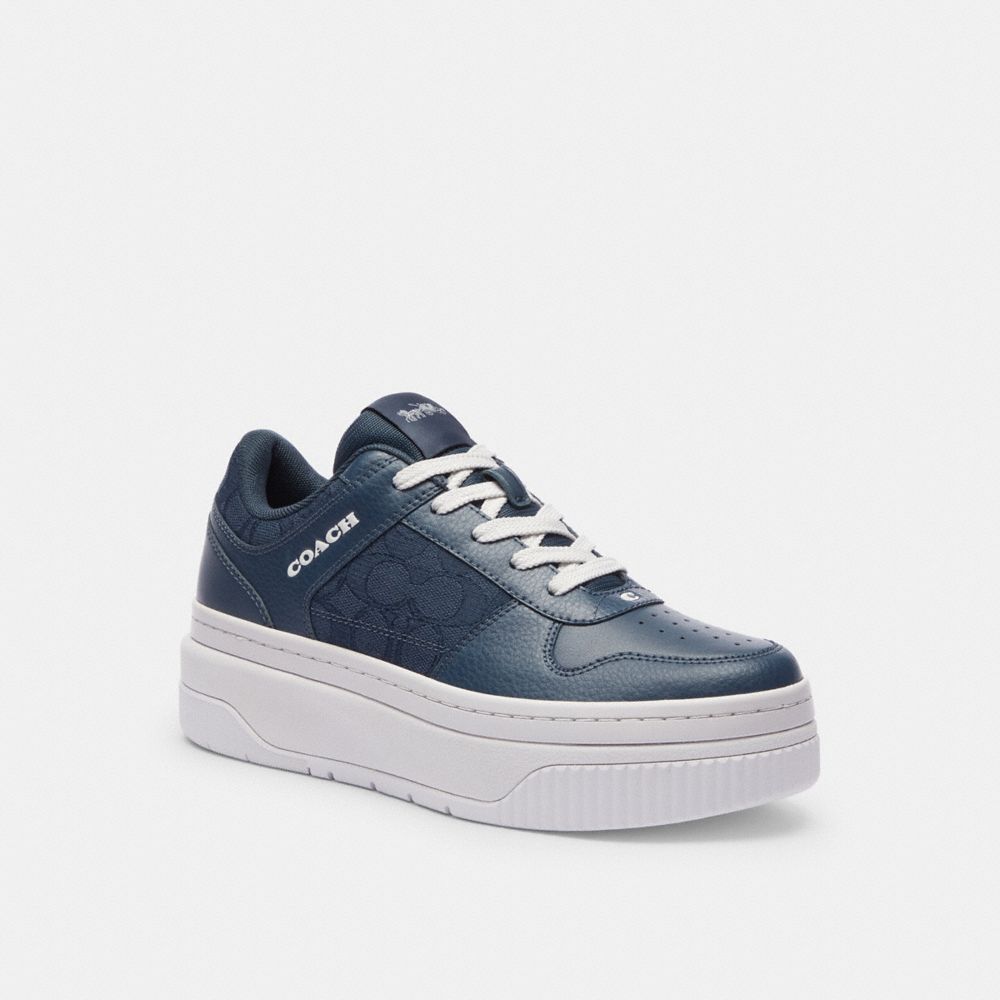 COACH®,PLATFORM SNEAKER IN SIGNATURE JACQUARD,Dark Denim,Front View