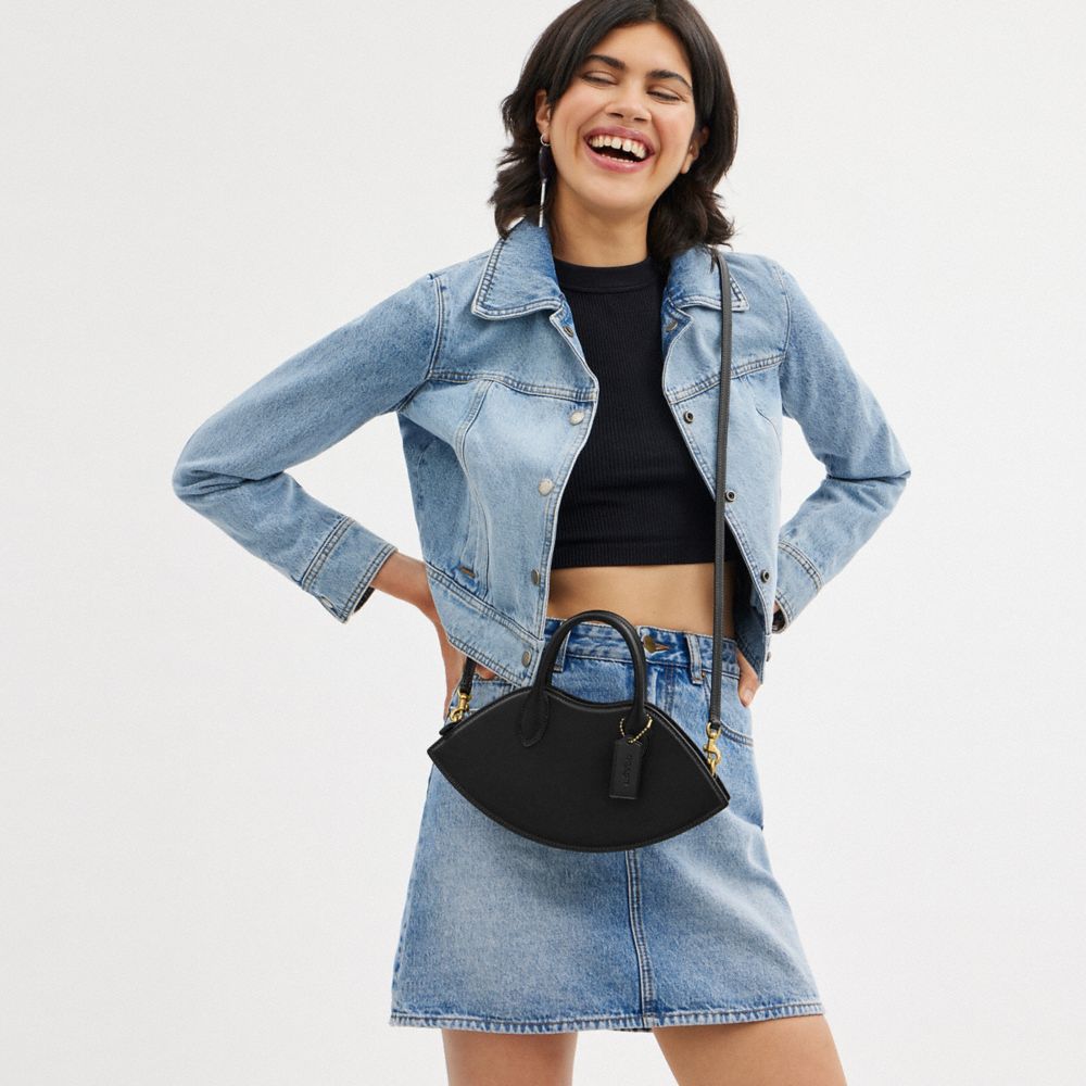 COACH®,Lip Bag,Leather,Crossbody,Logo,Embossed,Day Party,Black