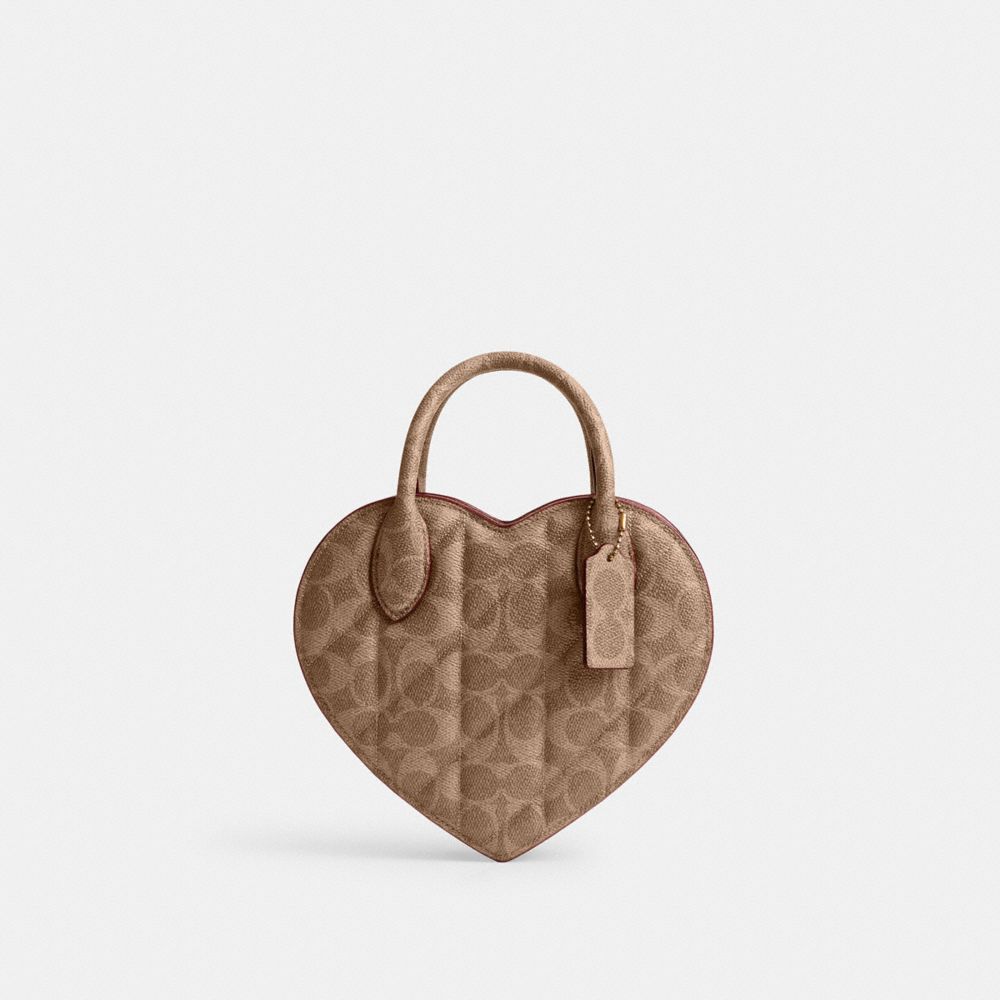 COACH®,HEART BAG IN SIGNATURE CANVAS WITH QUILTING,Brass/Tan/Rust,Front View