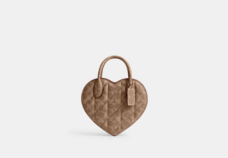 COACH®,HEART BAG IN SIGNATURE CANVAS WITH QUILTING,Brass/Tan/Rust,Front View image number 0