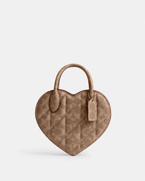 COACH®,HEART BAG IN SIGNATURE CANVAS WITH QUILTING,Brass/Tan/Rust,Front View