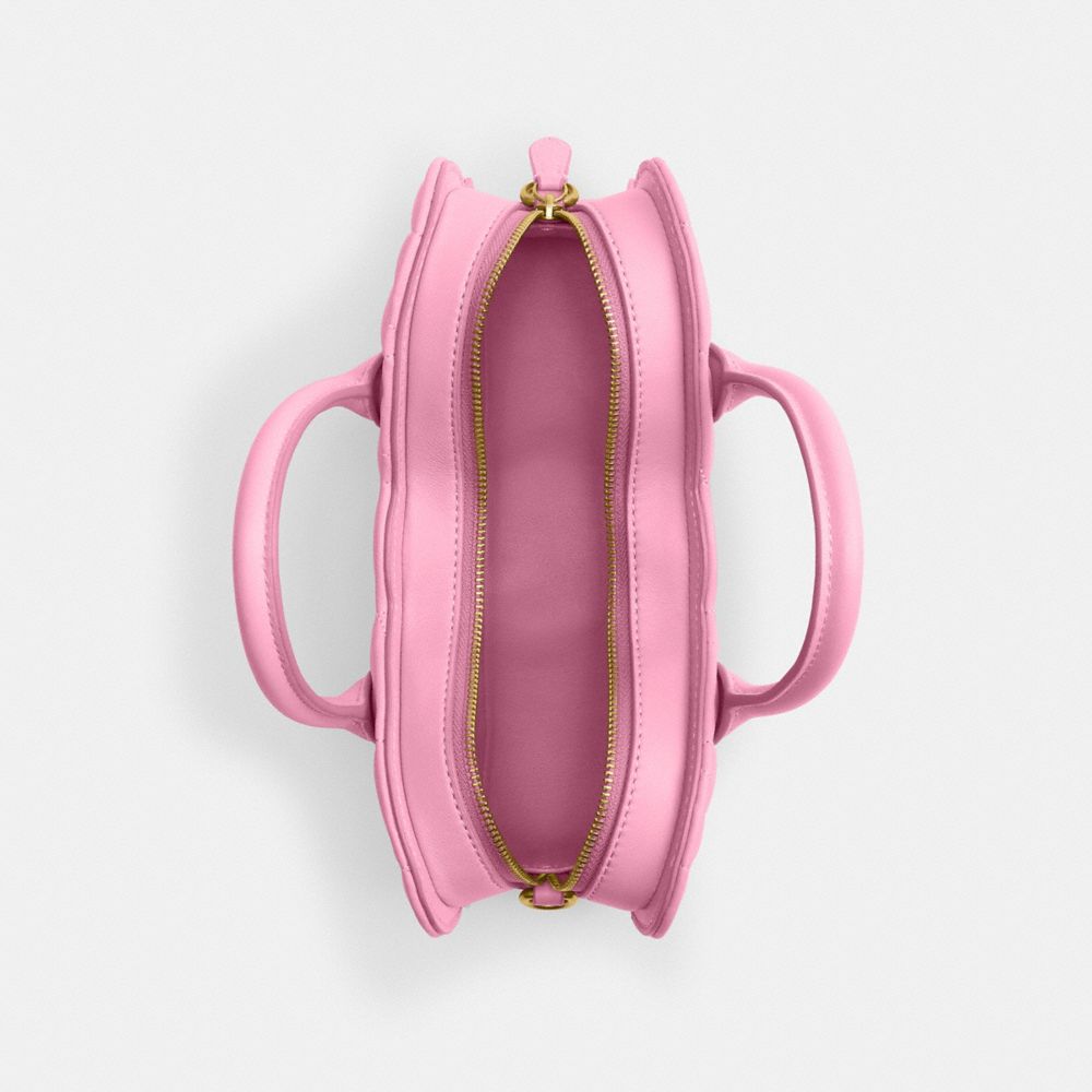 COACH®,Bow Bag With Quilting,Leather,Lining Lining Fabric Content,Crossbody,3D Embellishment,Embossed,Logo,Day Party,Pink,Inside View,Top View