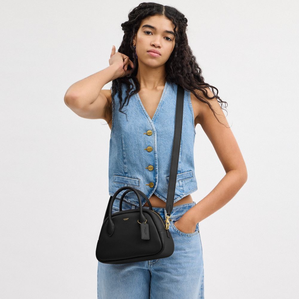 COACH®,Borough Bowling Bag,Leather,Bowler Bag,Embossed,Logo,Day Party,Black