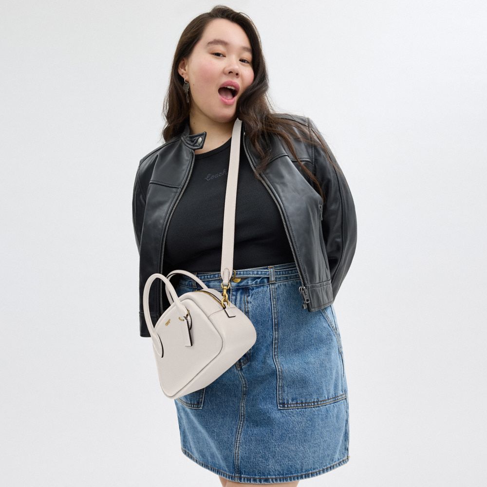COACH®,Borough Bowling Bag,Leather,Bowler Bag,Logo,Embossed,Day Party,White