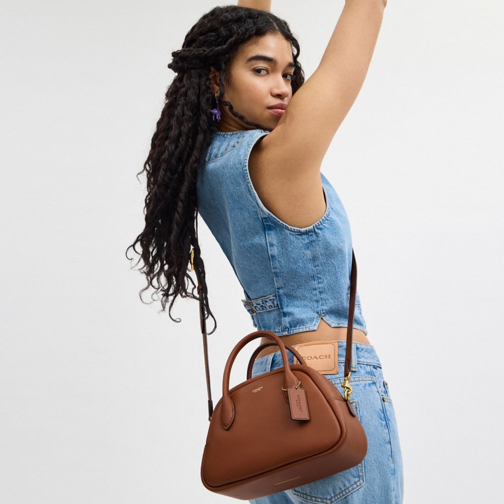 COACH®,Borough Bowling Bag,Leather,Bowler Bag,Embossed,Logo,Day Party,Brown