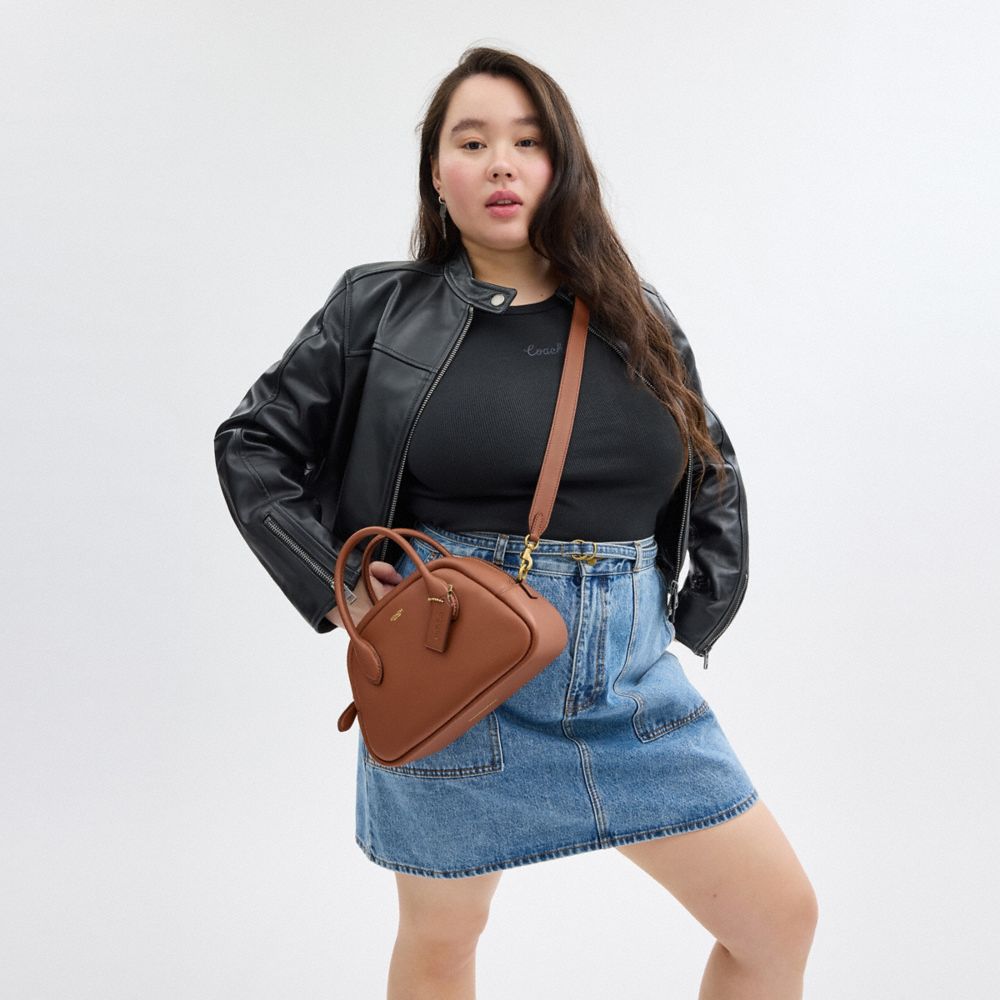 COACH®,Borough Bowling Bag,Leather,Bowler Bag,Embossed,Logo,Day Party,Brown