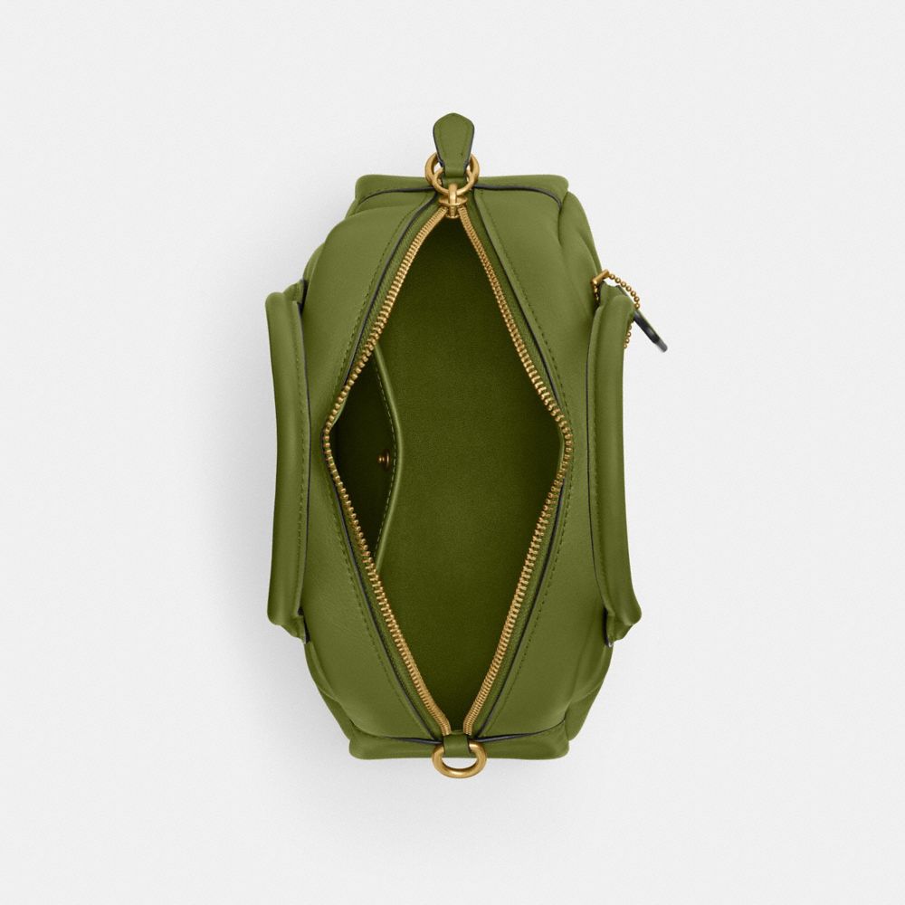 COACH®,Borough Bowling Bag,Leather,Bowler Bag,Embossed,Logo,Day Party,Green,Inside View,Top View