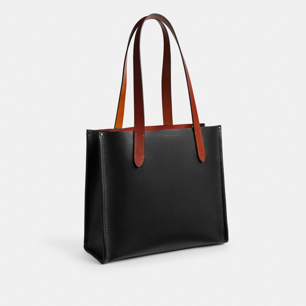 COACH®,Tote 34 In Polished Pebble Leather With Signature Canvas Detail,,Angle View