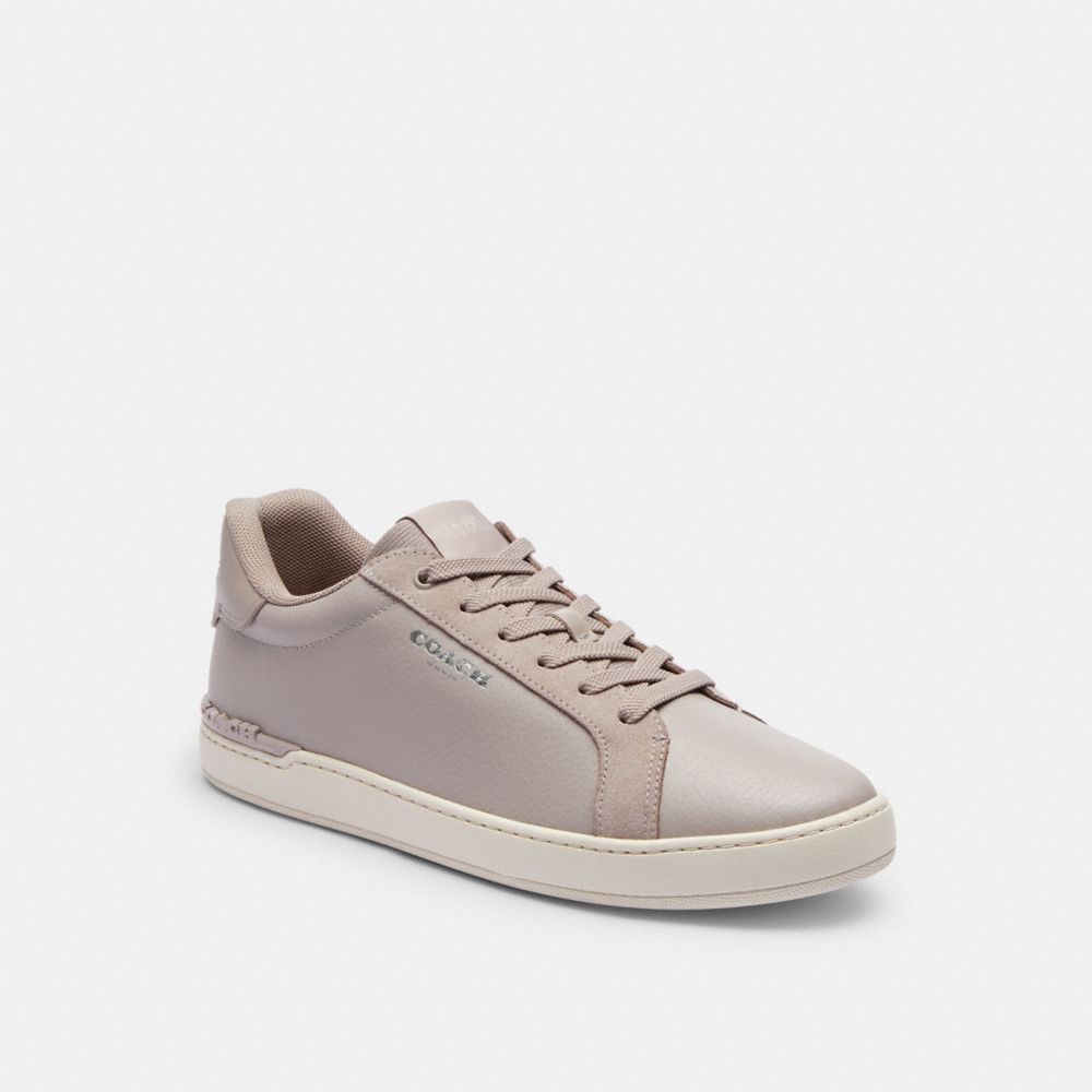 COACH®,CLIP LEATHER LOW TOP SNEAKER,Grey Birch,Front View