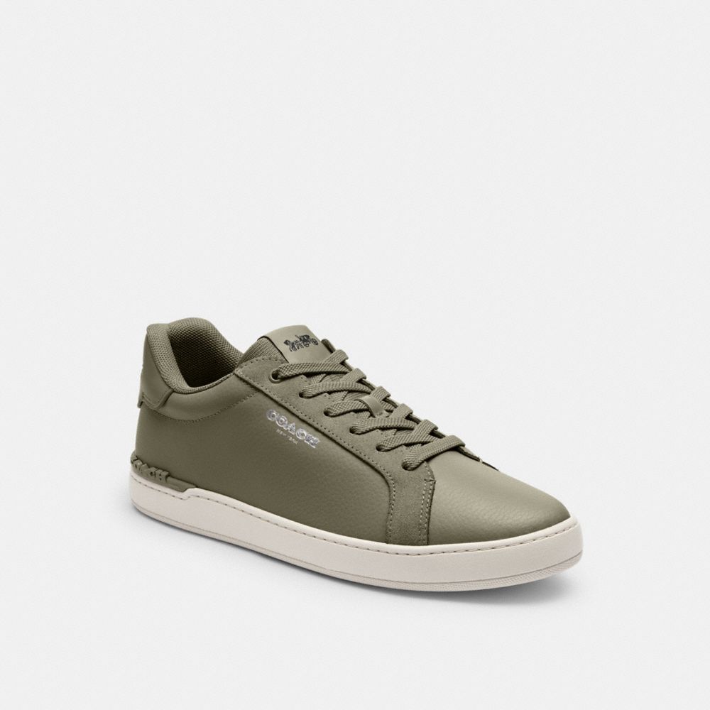 COACH®,Clip Leather Low Top Sneaker,Olive,Front View