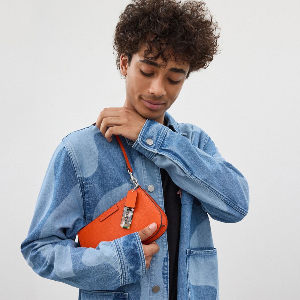 COACH®,Small Wavy Shoulder Bag In Coachtopia Leather,Leather,Shoulder Bag,Plastic,Logo,Casual,Burnt Orange,Detail View