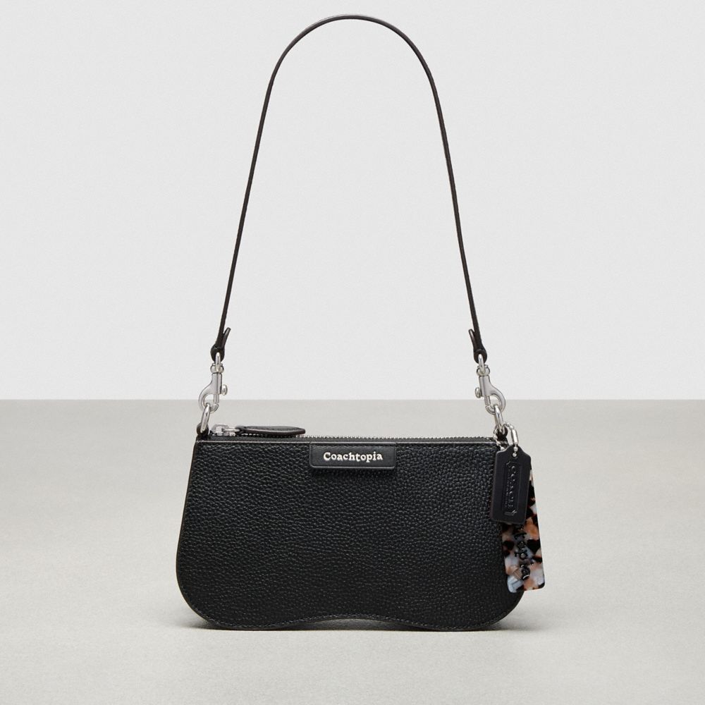 COACH®,Wavy Baguette Bag In Pebbled Coachtopia Leather,Small,Black,Front View