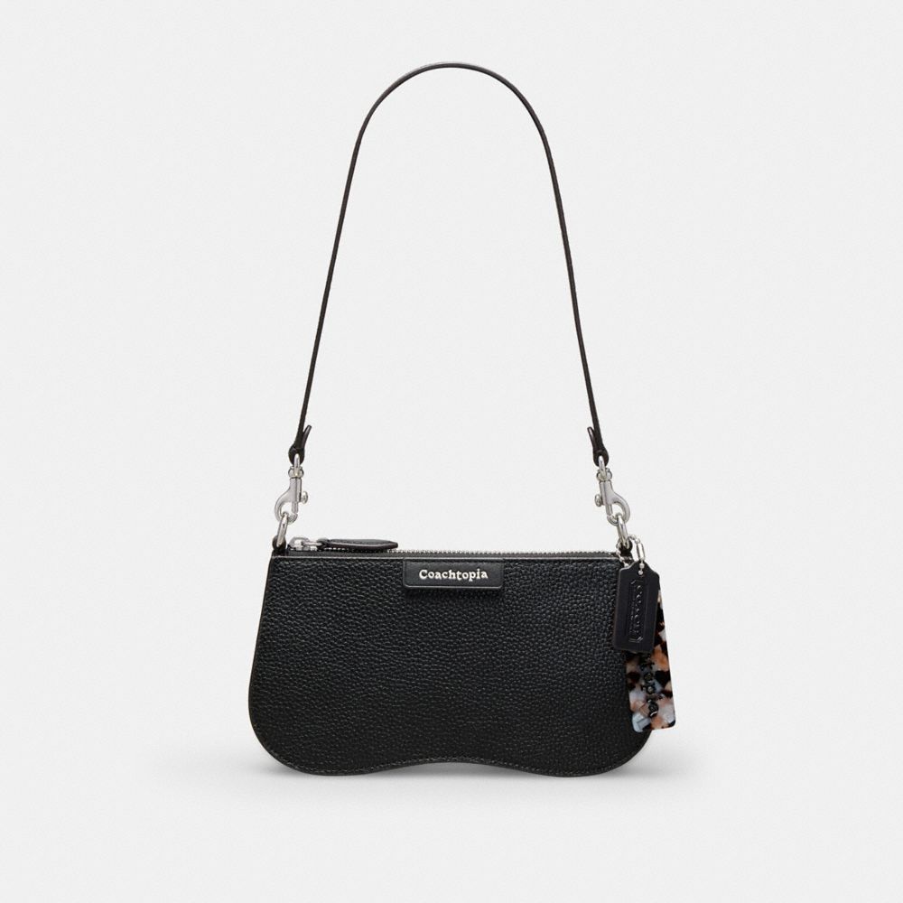 COACH®,Wavy Baguette Bag In Pebbled Coachtopia Leather,Small,Black,Front View image number 0