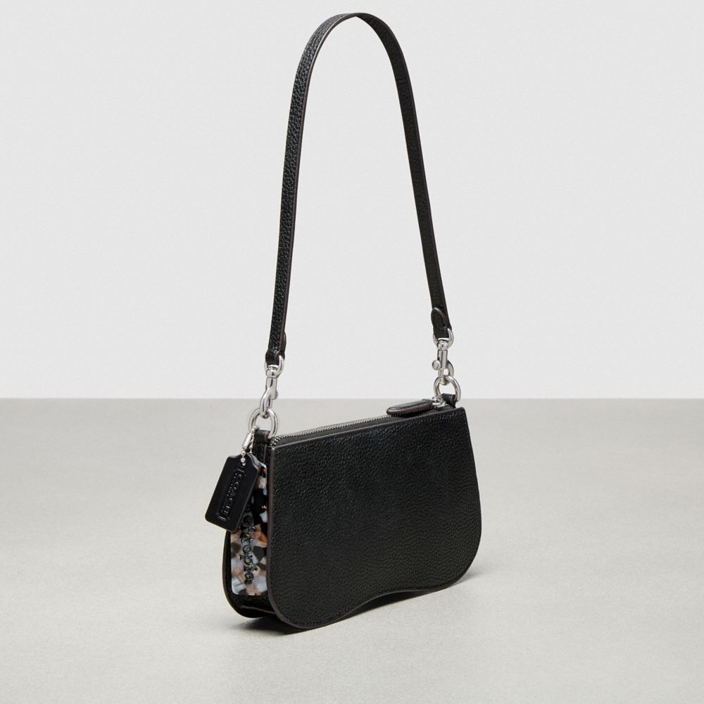 COACH®,Wavy Baguette Bag In Pebbled Coachtopia Leather,Small,Black,Angle View