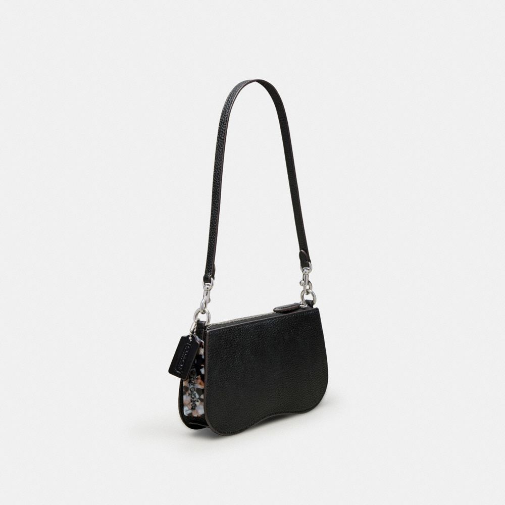 COACH®,Wavy Baguette Bag In Pebbled Coachtopia Leather,Small,Black,Angle View