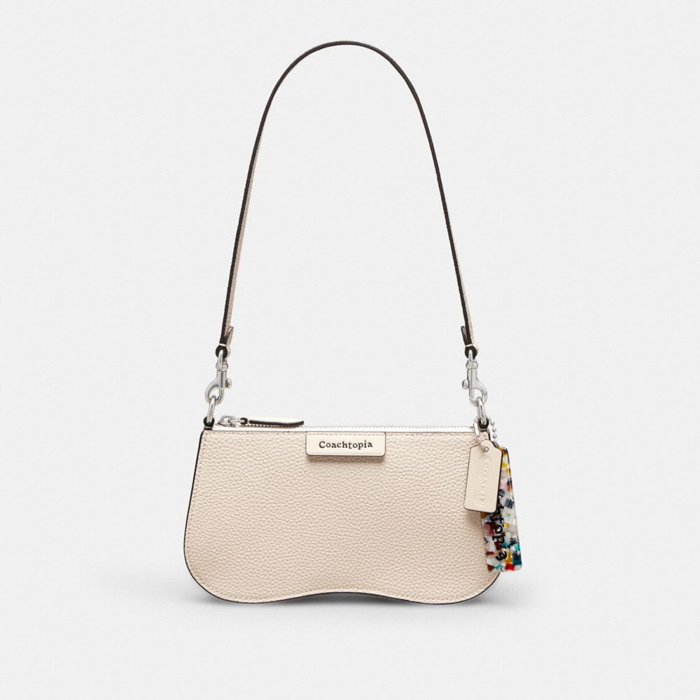 COACH®,Wavy Baguette Bag In Pebbled Coachtopia Leather,Small,Cloud,Front View image number 0