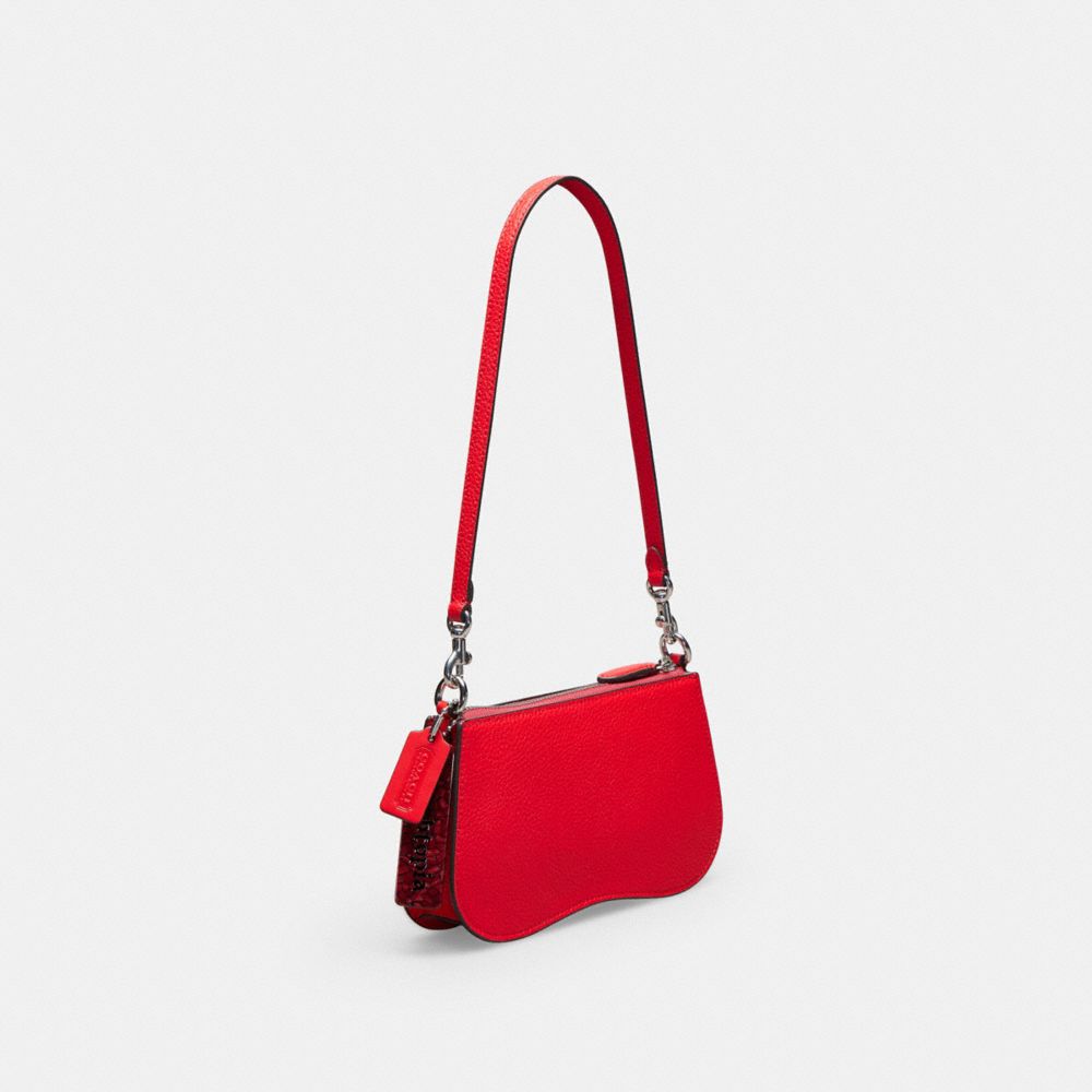 COACH®,Small Wavy Shoulder Bag In Coachtopia Leather,Leather,Shoulder Bag,Plastic,Word Embellishment,Logo,Casual,Red,Angle View