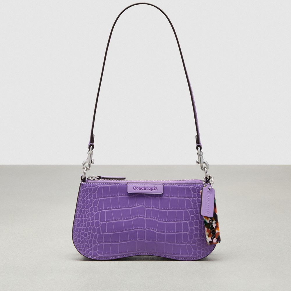 COACH®,Wavy Baguette Bag In Croc-Embossed Coachtopia Leather,Small,Iris,Front View image number 0