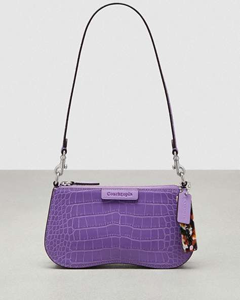 COACH®,Wavy Baguette Bag In Croc-Embossed Coachtopia Leather,Small,Iris,Front View