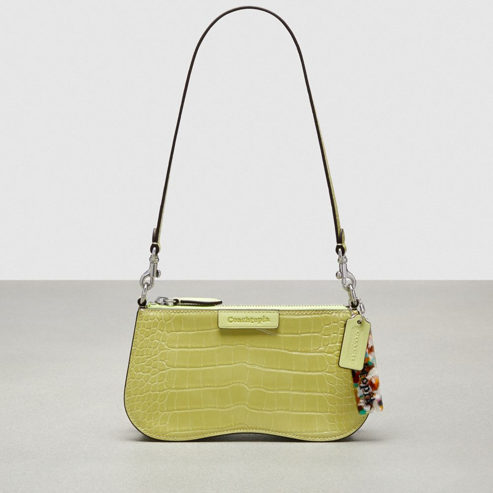 COACH®,Wavy Baguette Bag In Croc-Embossed Coachtopia Leather,Small,Pale Lime,Front View