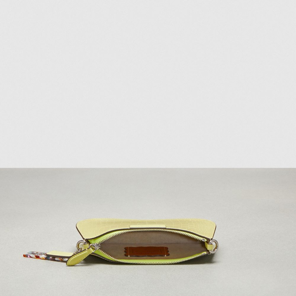 COACH®,Small Wavy Shoulder Bag In Croc Embossed Coachtopia Leather,Leather,Shoulder Bag,Animal Skin Embossing,Day Party,Green,Inside View,Top View