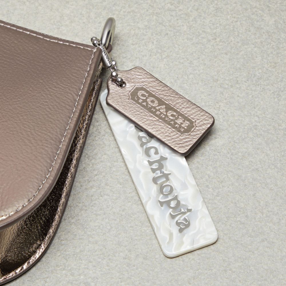 COACH®,Small Wavy Shoulder Bag In Metallic Coachtopia Leather,Leather,Shoulder Bag,Tag Embellishment,Silver Metal,Day Party,Gray,Group View
