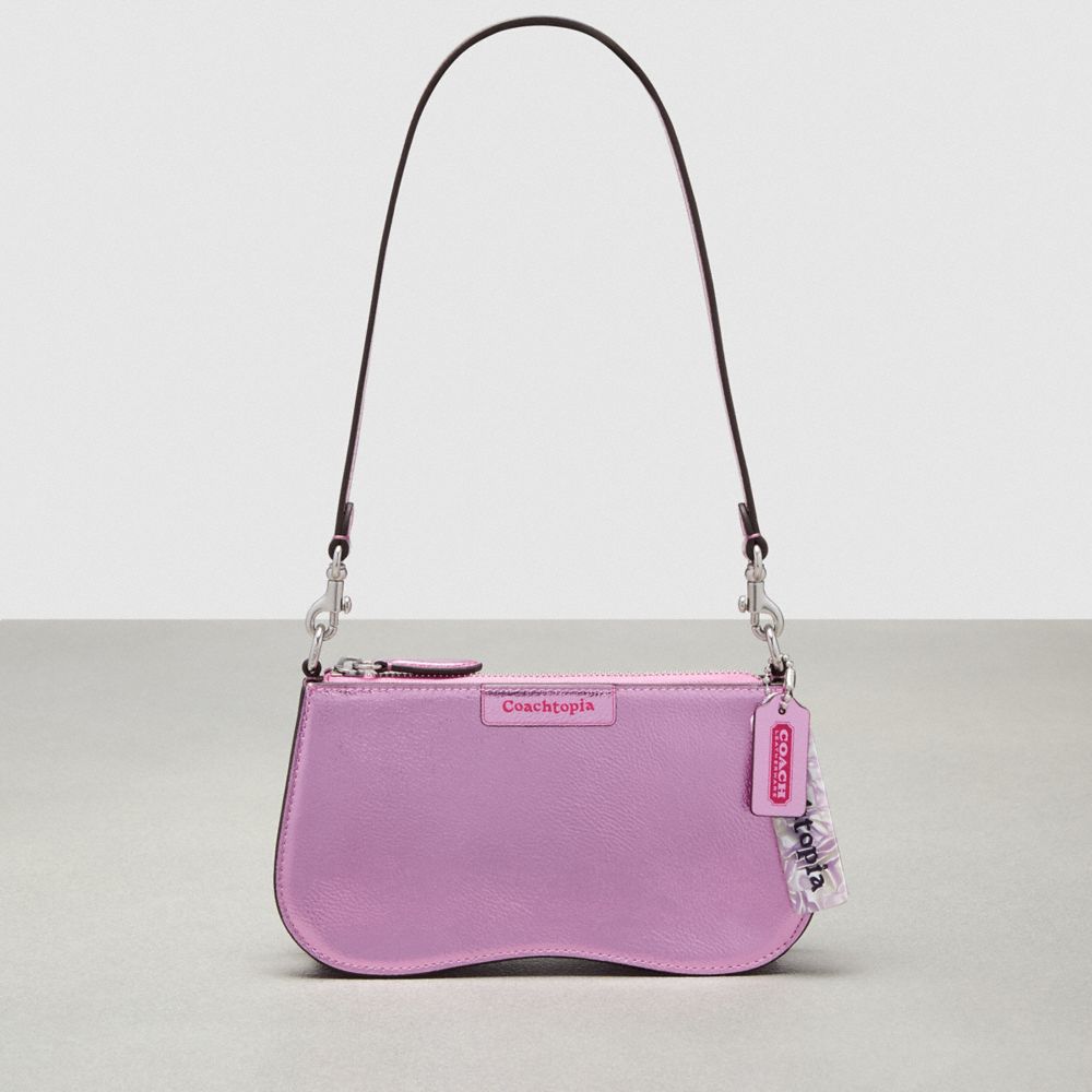 COACH®,Wavy Baguette Bag In Metallic Coachtopia Leather,Small,Pink Metallic,Front View