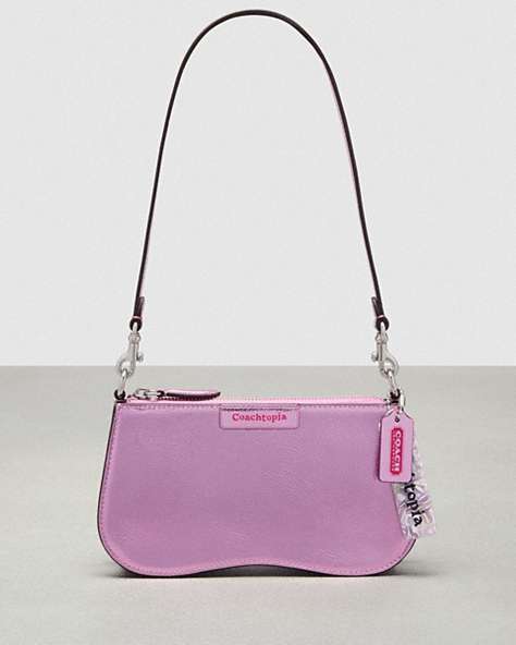 COACH®,Wavy Baguette Bag In Metallic Coachtopia Leather,Small,Pink Metallic,Front View