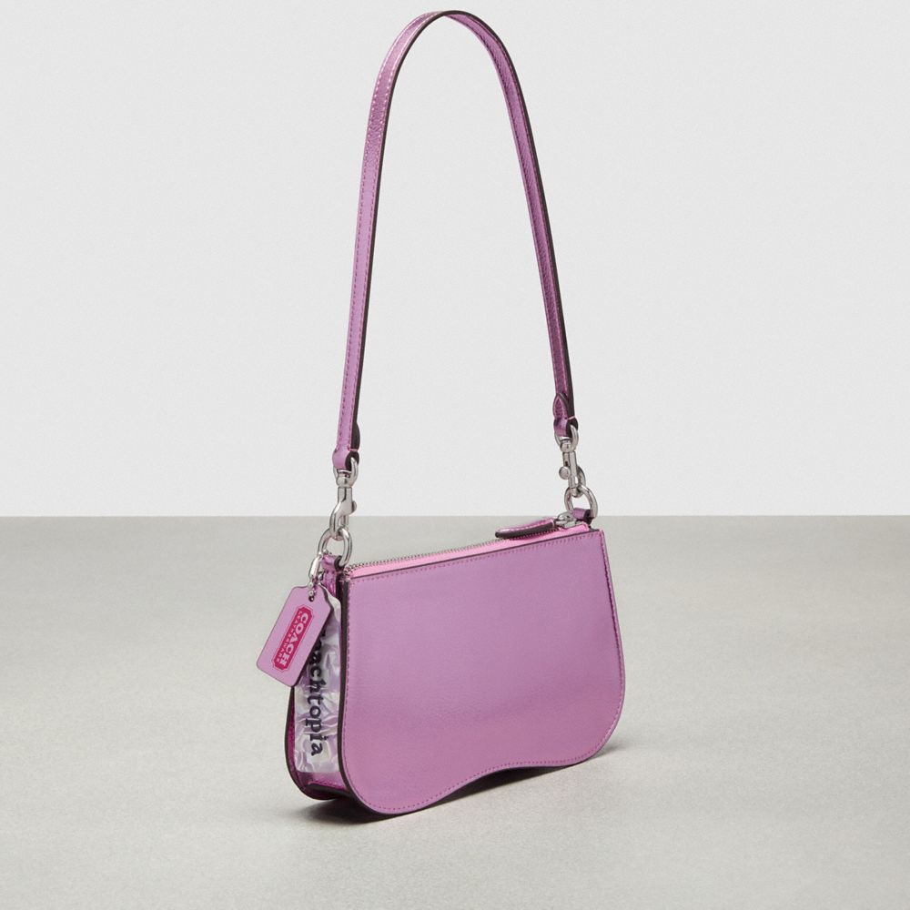 COACH®,Wavy Baguette Bag In Metallic Coachtopia Leather,Small,Pink Metallic,Angle View