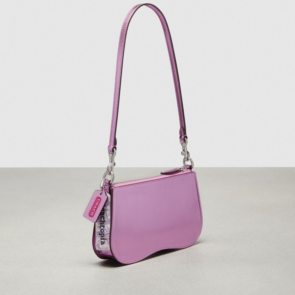COACH®,Small Wavy Shoulder Bag In Metallic Coachtopia Leather,Leather,Shoulder Bag,Logo,Word Embellishment,Casual,Purple,Angle View