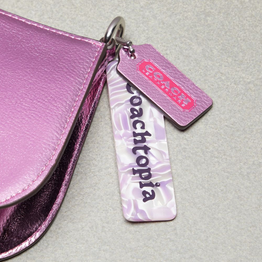 COACH®,Small Wavy Shoulder Bag In Metallic Coachtopia Leather,Leather,Shoulder Bag,Logo,Word Embellishment,Casual,Purple,Group View