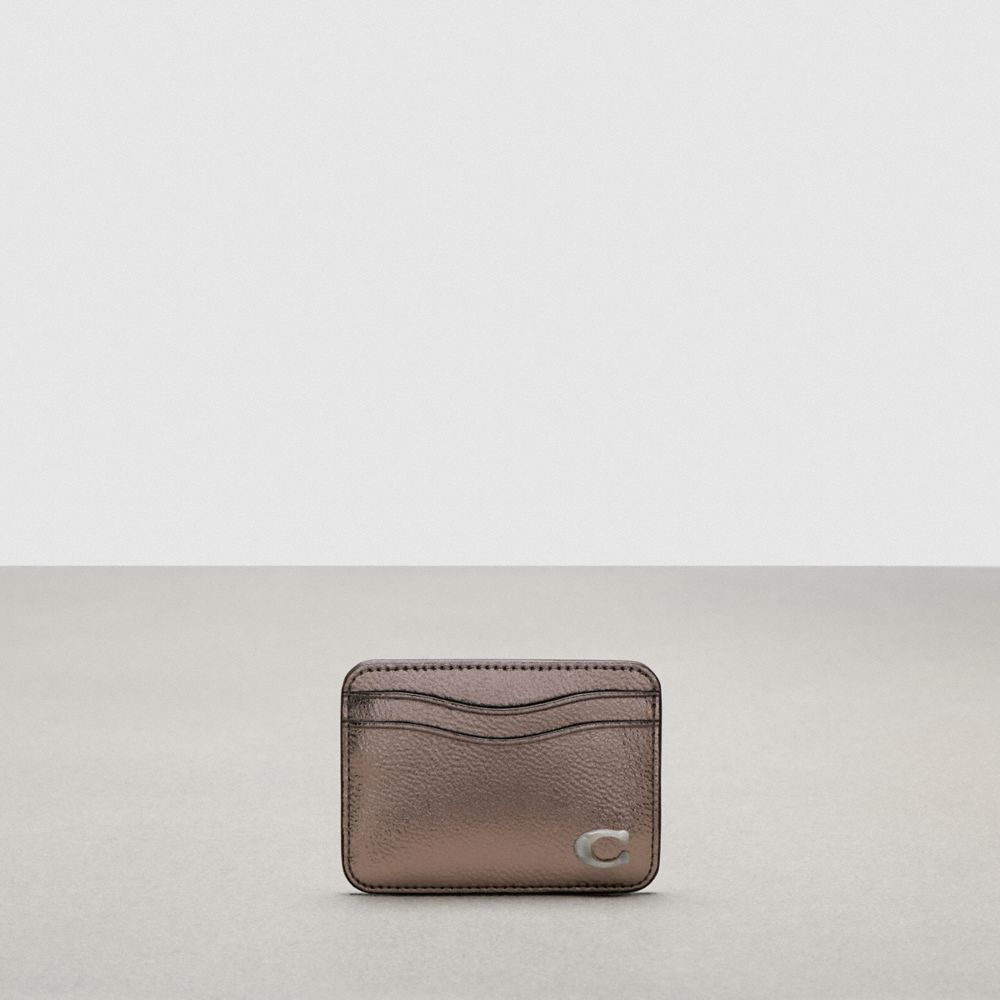 COACH®,Wavy Card Case in Metallic Coachtopia Leather,Gunmetal Metallic,Front View