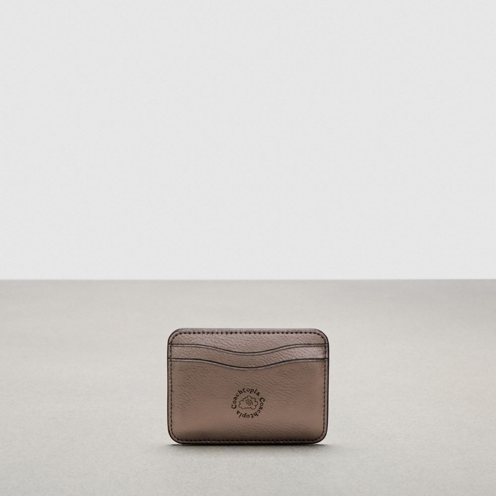 COACH®,Wavy Card Case In Metallic Coachtopia Leather,Leather,Card Case,Logo,Word Embellishment,Casual,Bronze,Metallic,Back View