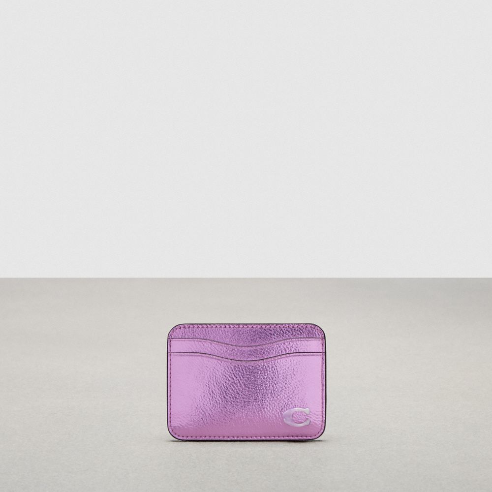 COACH®,Wavy Card Case in Metallic Coachtopia Leather,Pink Metallic,Front View image number 0