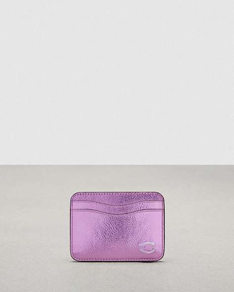 COACH®,Wavy Card Case in Metallic Coachtopia Leather,Pink Metallic,Front View