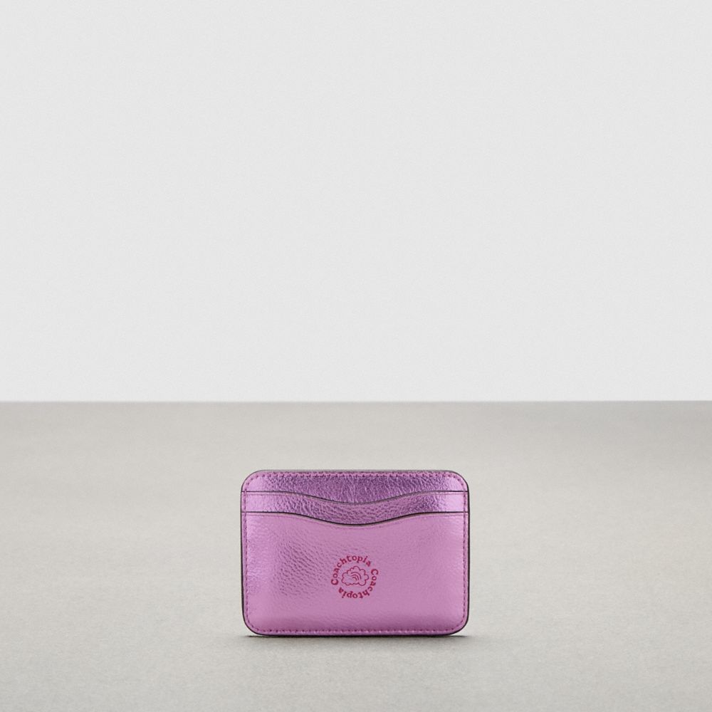 COACH®,Wavy Card Case in Metallic Coachtopia Leather,Pink Metallic,Back View