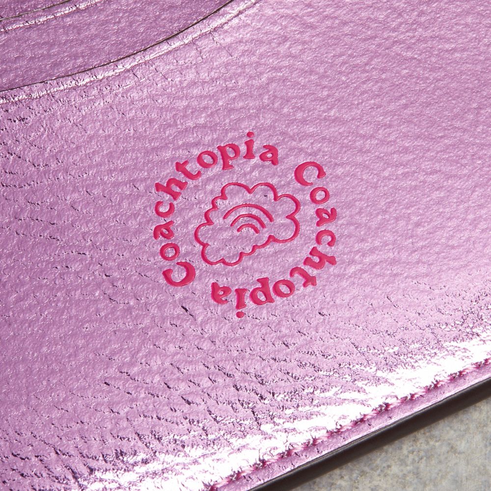COACH®,Wavy Card Case In Metallic Coachtopia Leather,Leather,Card Case,Logo,Word Embellishment,Casual,Metallic,Pink