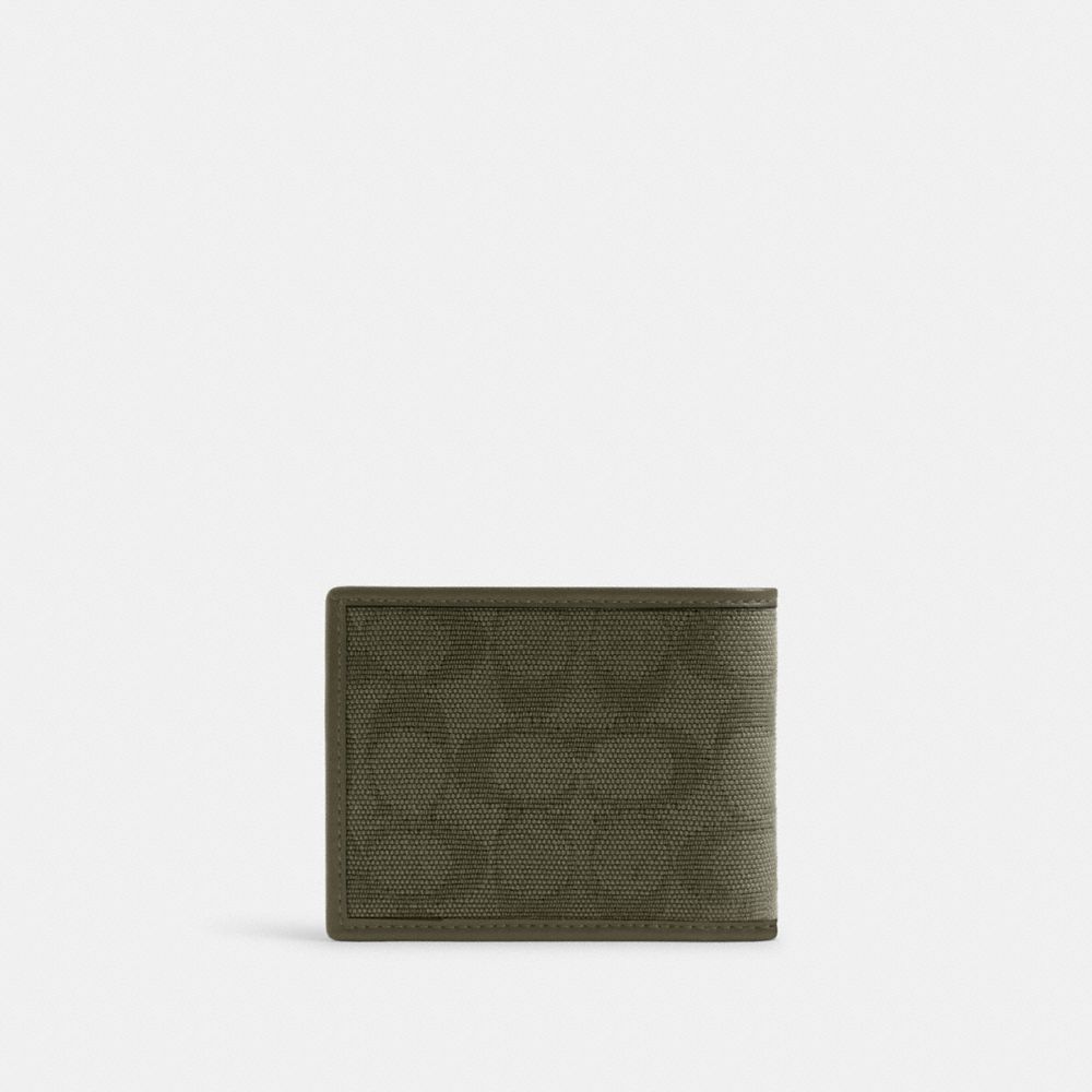 COACH®,SLIM BILLFOLD WALLET IN SIGNATURE CANVAS JACQUARD,Army Green,Back View
