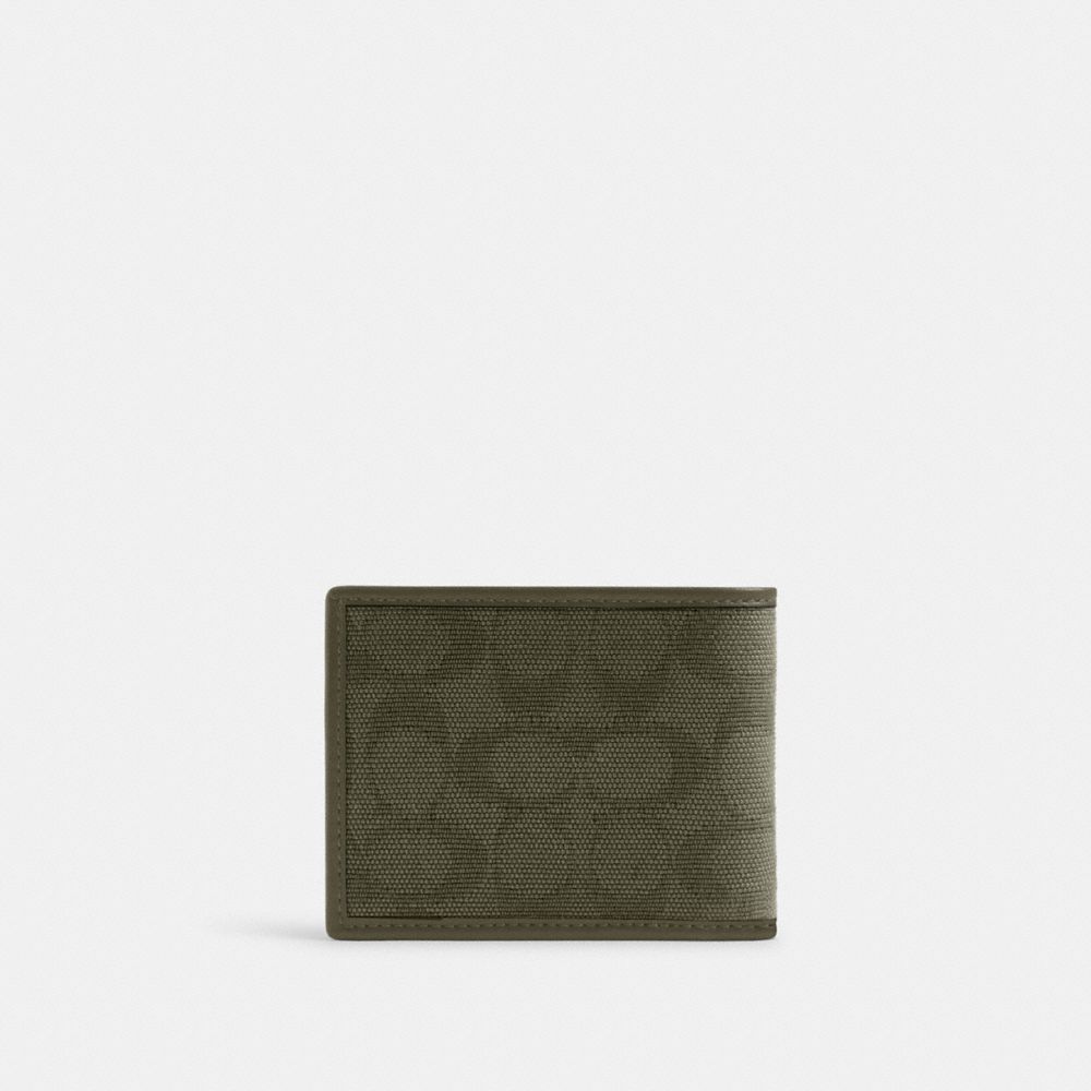 COACH®,Slim Billfold Wallet In Signature Canvas Jacquard,Cotton,Bi Fold,Casual,Olive,Back View