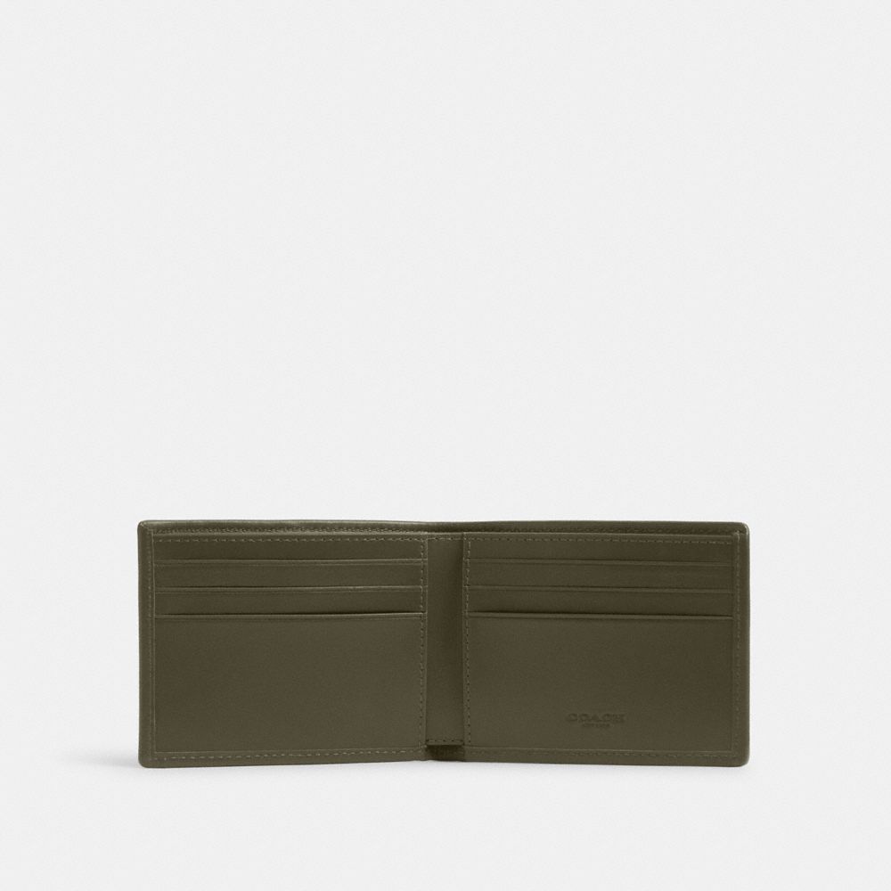 COACH®,Slim Billfold Wallet In Signature Canvas Jacquard,Cotton,Bi Fold,Casual,Olive,Inside View,Top View