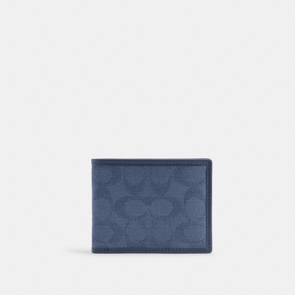 COACH®,SLIM BILLFOLD WALLET IN SIGNATURE CANVAS JACQUARD,Washed Chambray,Front View