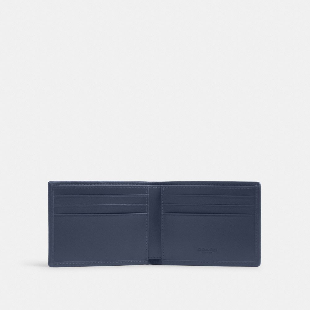 COACH®,Slim Billfold Wallet In Signature Canvas Jacquard,Cotton,Bi Fold,Casual,Blue,Inside View,Top View