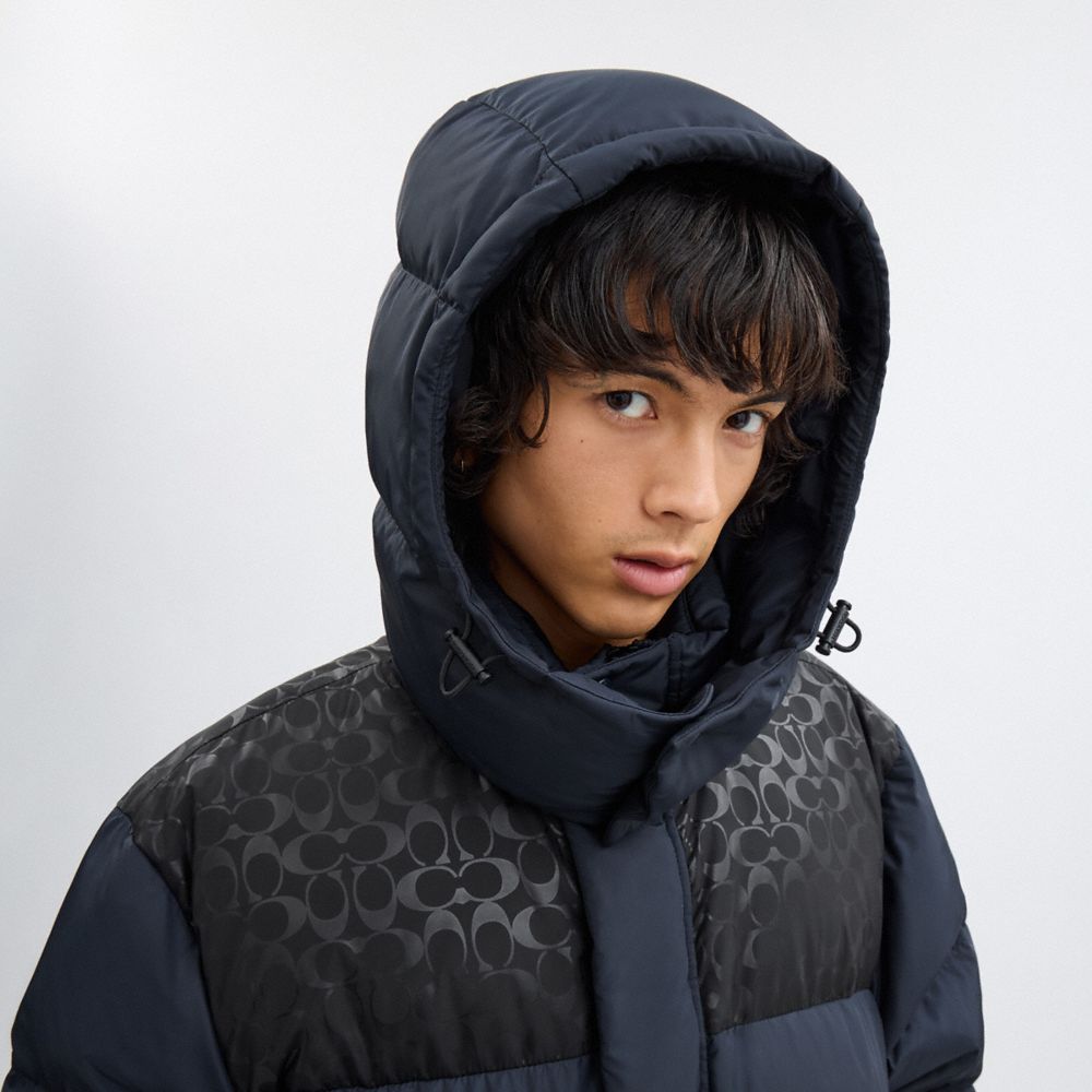 COACH®,Long Puffer Jacket In Recycled Polyester,,Detail View
