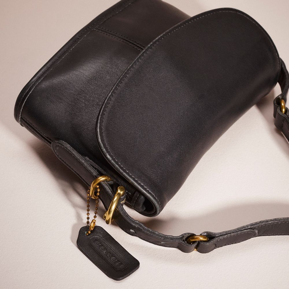 COACH®,Vintage Equestrian Small Flap Bag,Leather,Crossbody,Logo,Tag Embellishment,Brass,Casual,Black,Closer View