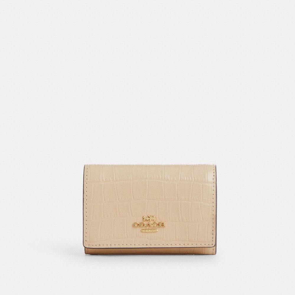 COACH®,MICRO WALLET,Novelty Leather,Mini,Gold/Ivory,Front View