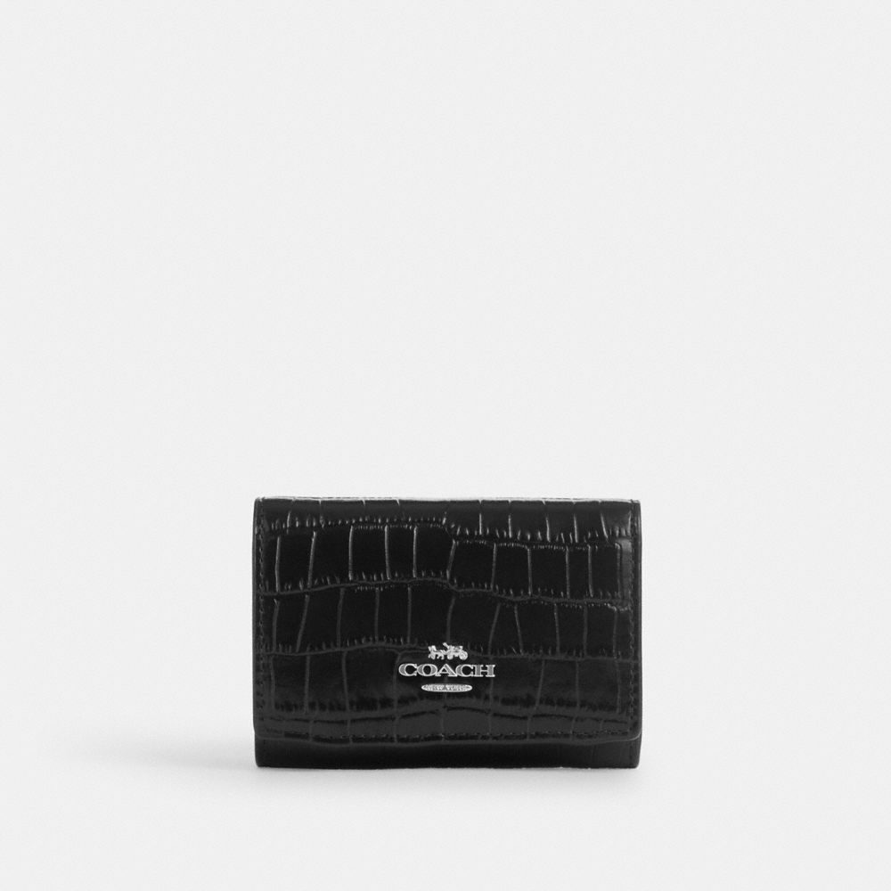 COACH®,MICRO WALLET,Novelty Leather,Mini,Silver/Black,Front View