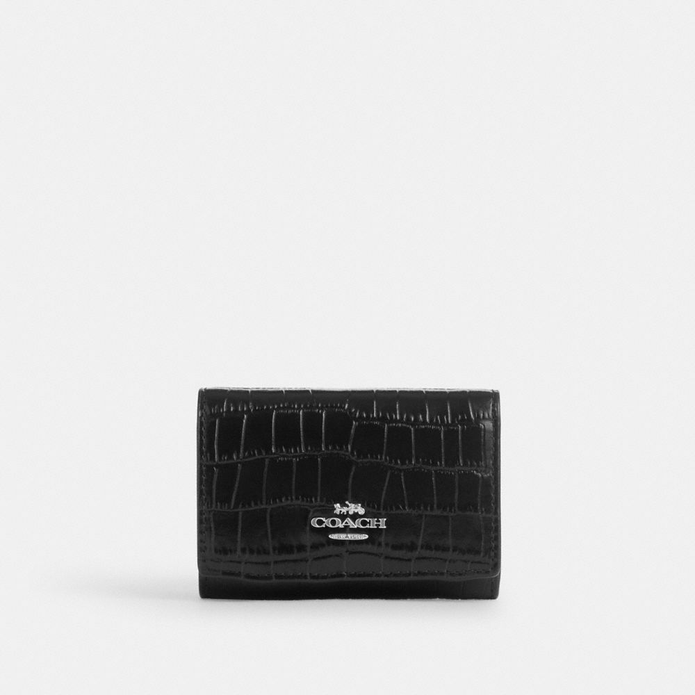 COACH®,Micro Wallet,Leather,Tri Fold,Metal,Logo,Casual,Black,Front View