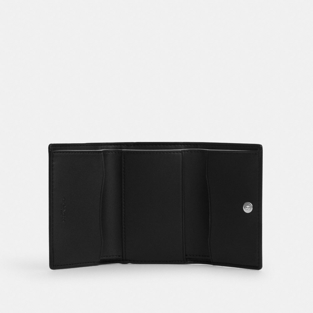 COACH®,Micro Wallet,Leather,Tri Fold,Metal,Logo,Casual,Black,Inside View,Top View