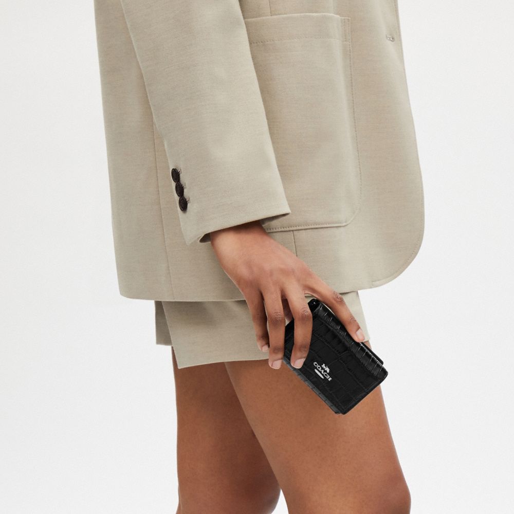 COACH®,MICROPORTEFEUILLE,Cuir innovant,Argent/Noir,Detail View